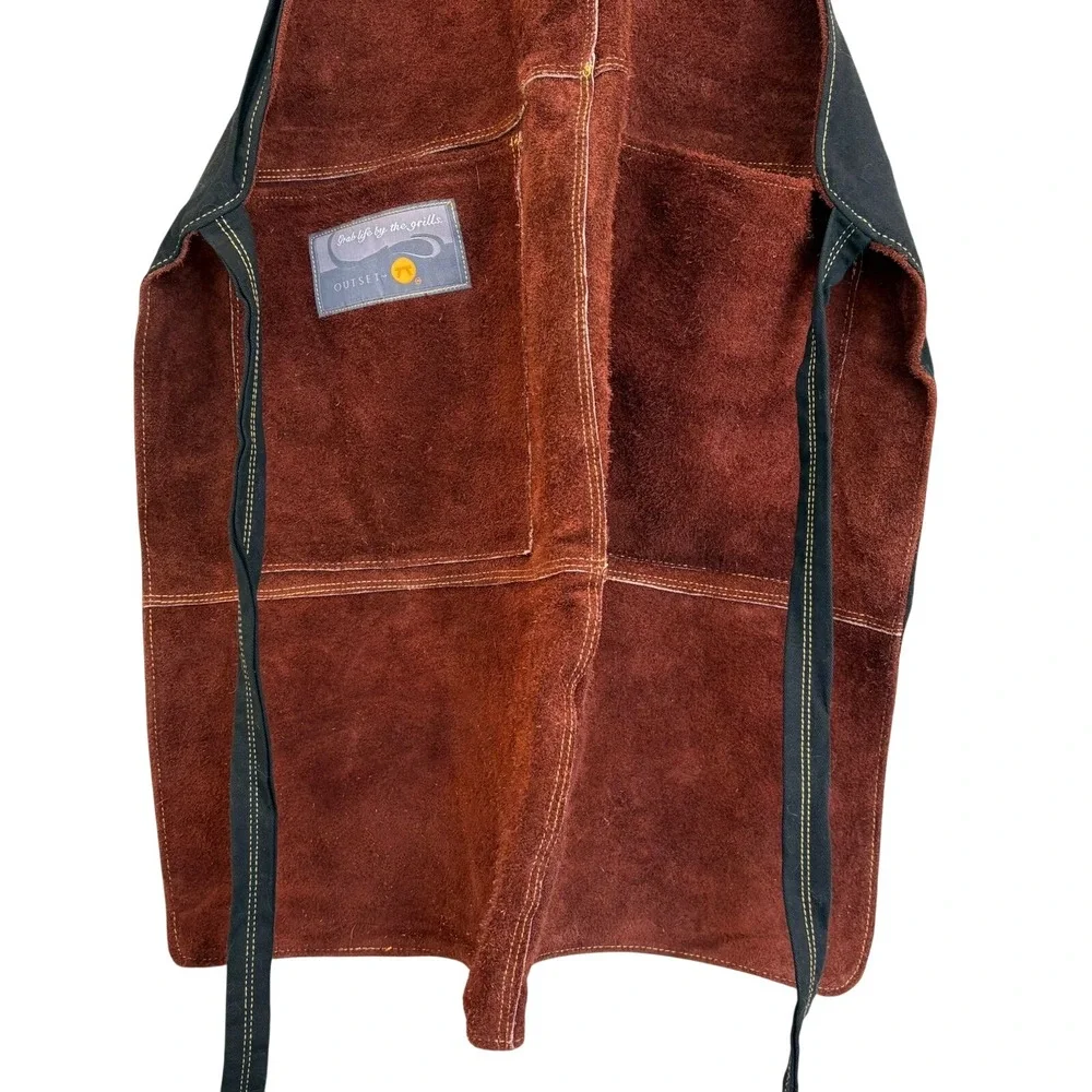 Outset Brown Leather Grill Apron Suede BBQ Smoker Adjustable Pockets Heavy Duty